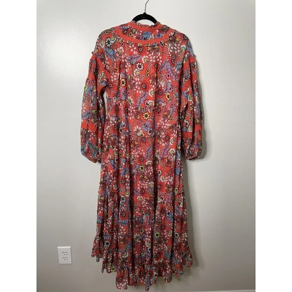 Free People Cassis Printed Chiffon Red Dress Flowy Maxi Party Size XS $168 NWT